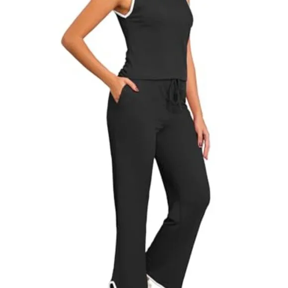 Sleeveless Ribbed Pajama Set, Soft Stretchy Fabric, Lounge & Sleep Wear